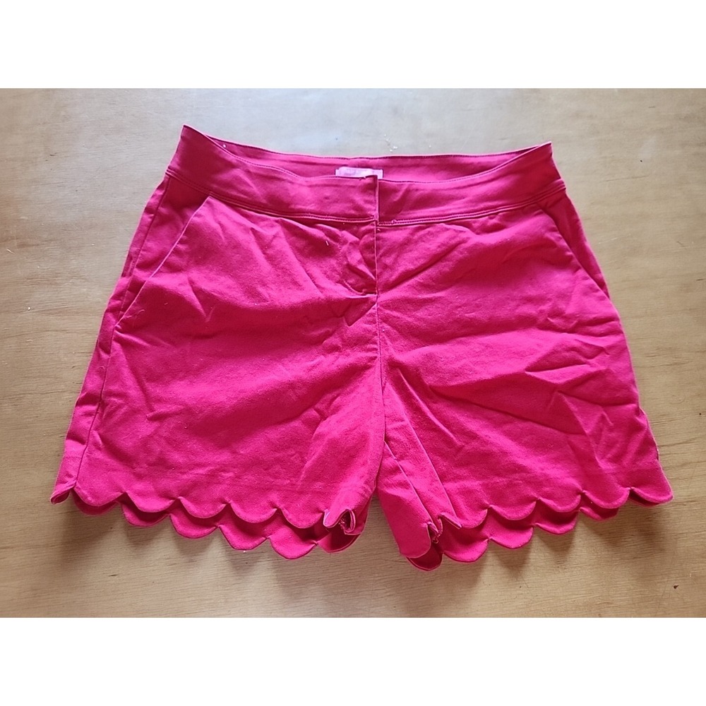 Isaac Mizrahi Red Scalloped‎ Hem Tailored Stretch Chino Shorts Women's Size 10